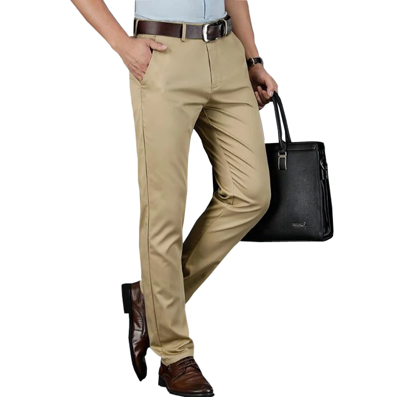 Trousers Men Clothing Straight-Pants Stretch Business High-Quality Summer Spring Brand