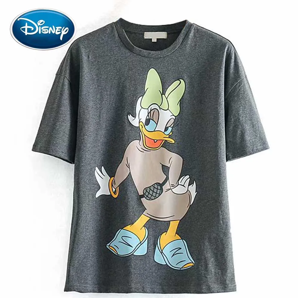 Модная Корейская футболка Disney с мультяшным принтом маргаритки пуловер круглым
