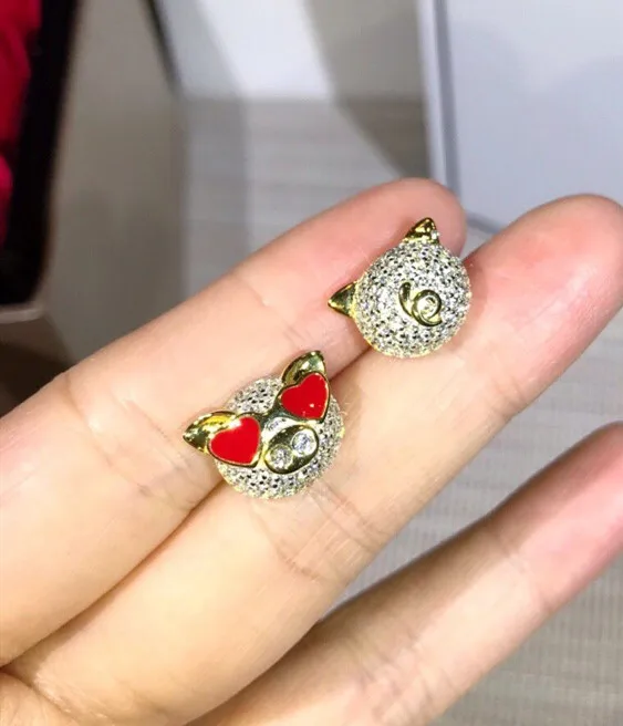 

fashion 925 stelring silver jewelry for women sweet piggy stud earrings lovely red love eyes pig earrings