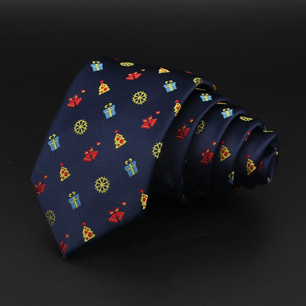 Red Blue Printed Christmas Tie 7cm Novelty Xmas Tree Elk Pattern Ties Santa Claus Snowflake Slim Necktie For Festival Theme Gift