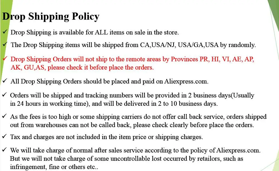 US Warehouse Drop Shipping Available