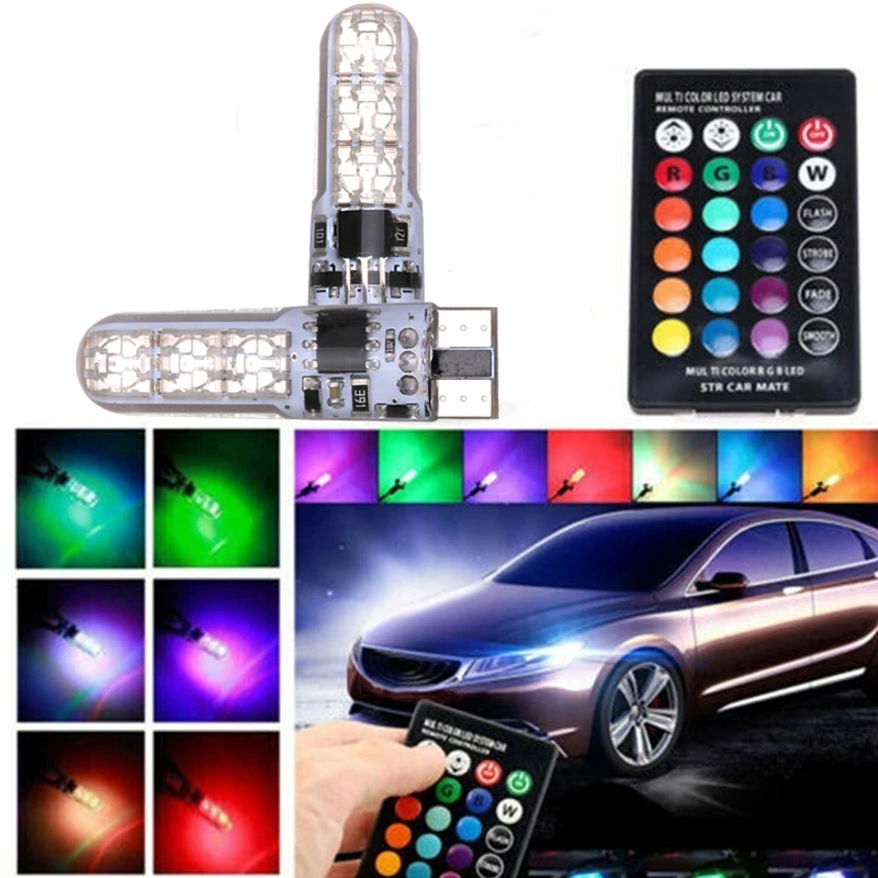 2x T10 водонепроницаемый W5w 501 Автомобильный Клин боковой свет Bulb-6SMD 5050 RGB
