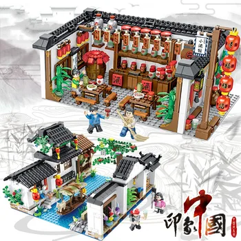 

Chinese -Style Building Blocks Street Scene House Tavern Small Particles Puzzle Assembled toys for children