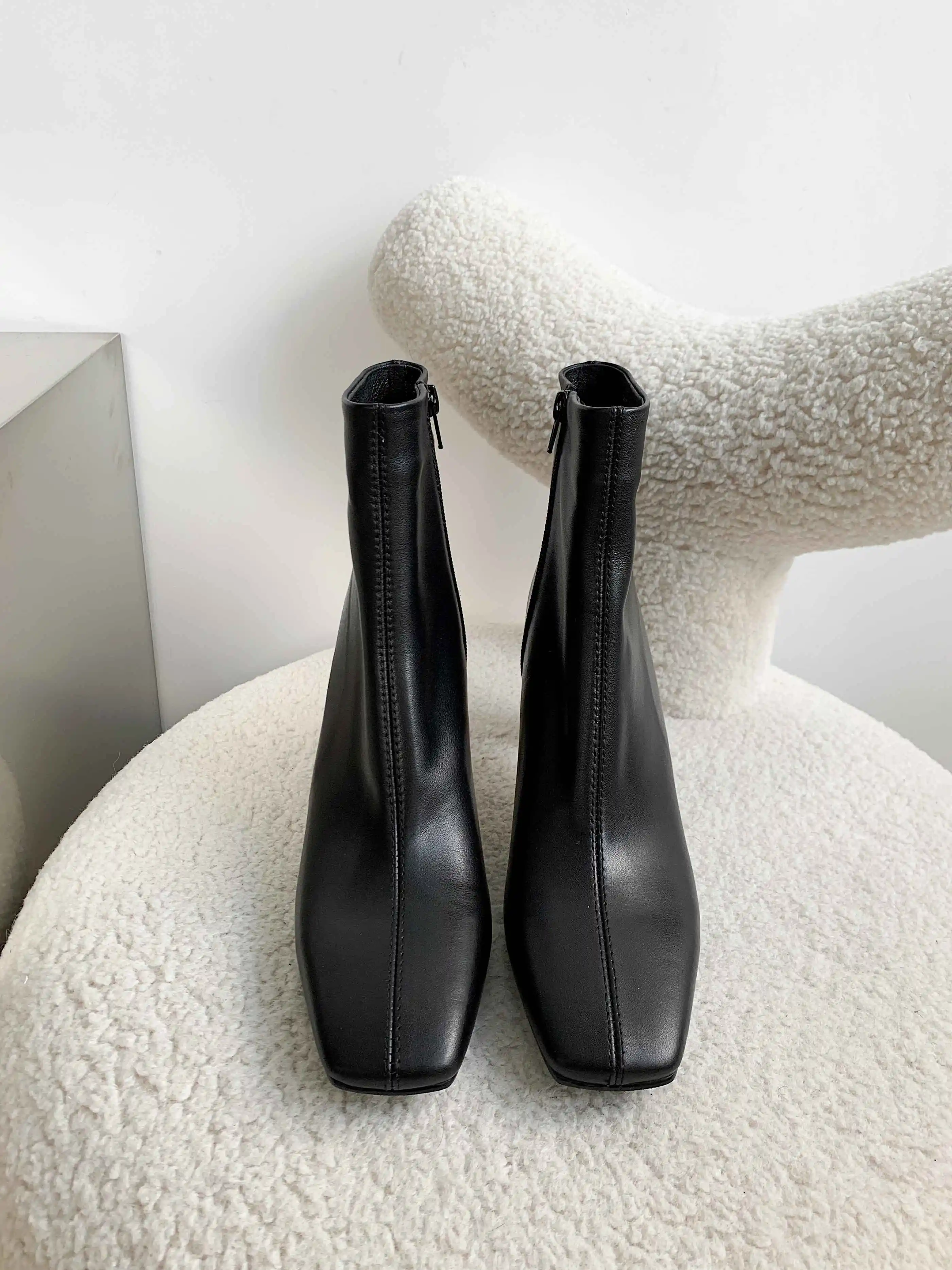 Krazing pot Chelsea boots real leather stone pattern high street fashion square toe thick high heel zip gorgeous ankle boots L61