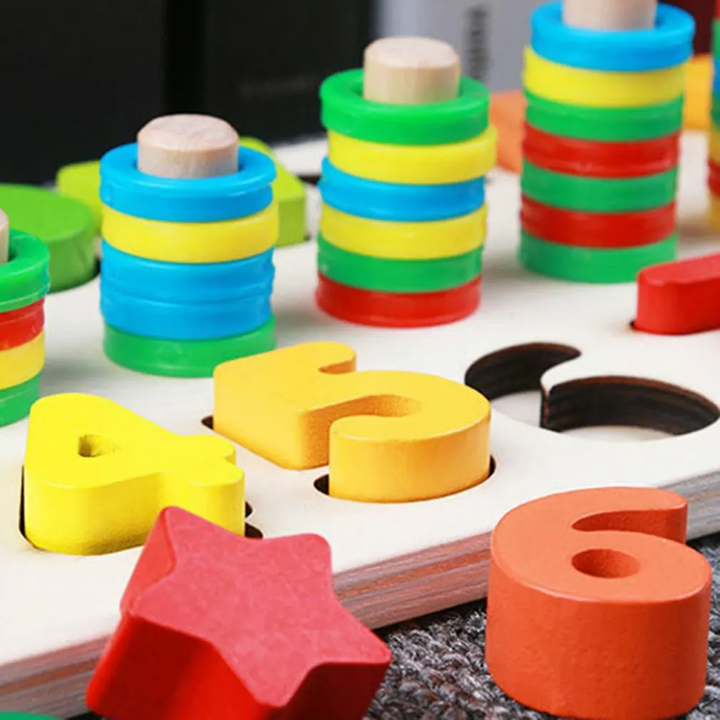 HOT Wooden Digital Shape Matching Cognitive Logarithmic Board Early Childhood Education Intellectual Hand Grasping Board Toy