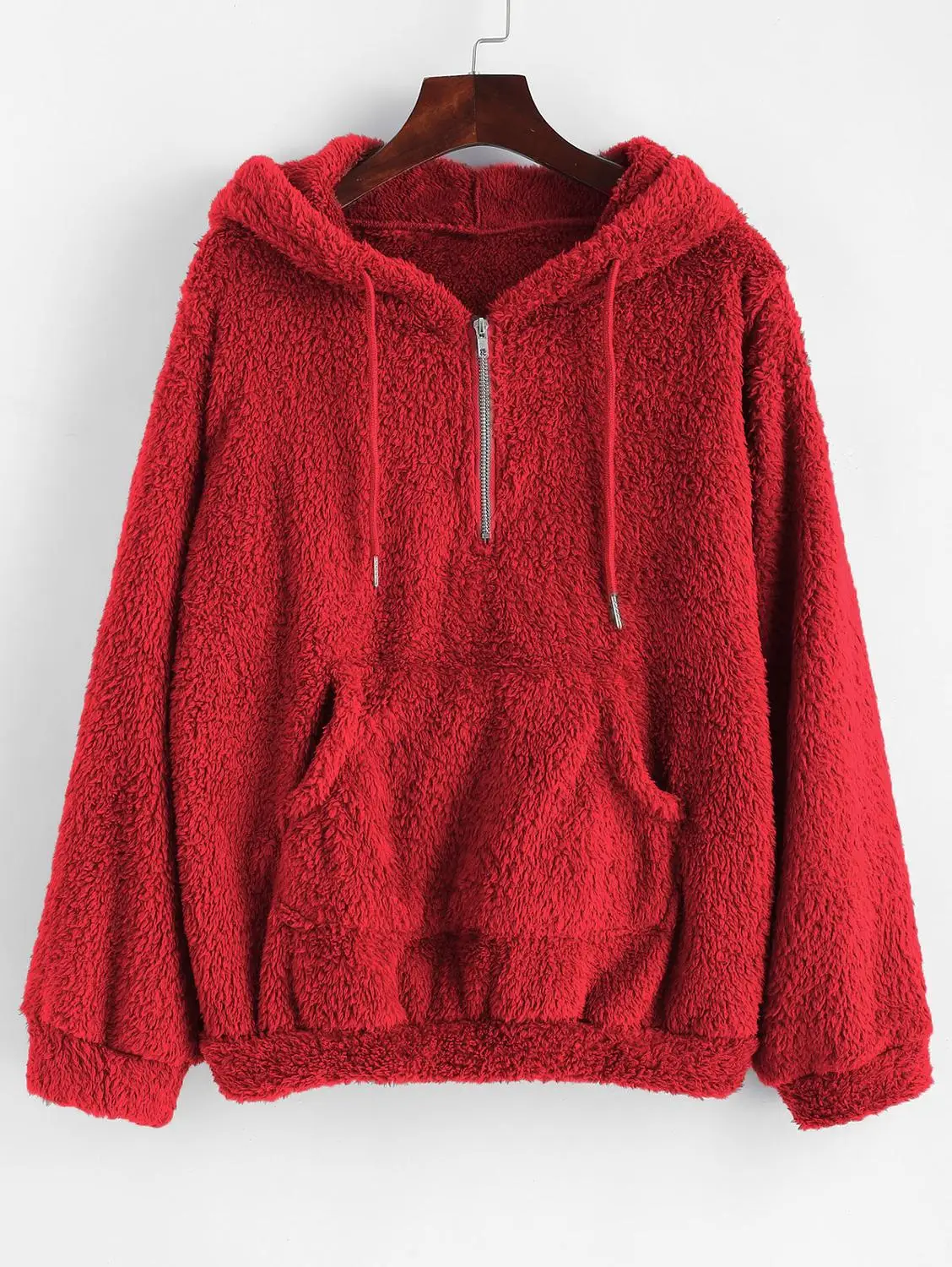 

Kangaroo Pocket Drawstring Fluffy Hoodies Women Zipper Hoodie Solid Jogging Running Jacket Winter Warm Jacket for Women