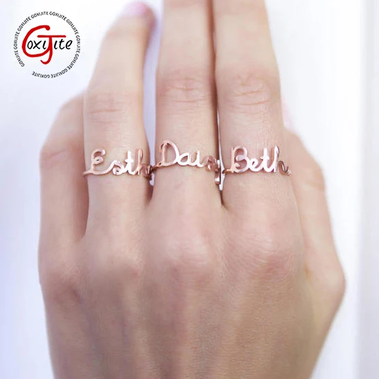 Goxijite-Anillo de nombre personalizado para mujer, acero inoxidable, placa con nombre de corazón y Estrella, anillos ajustables para parejas, regalo de boda para amantes