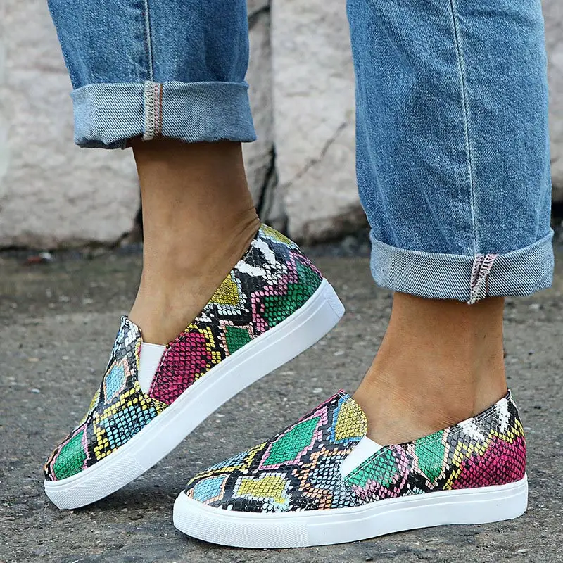 

Women Autumn Shoes Crystal Slip On Flat Loafers Zipper Embossed Leather Ladies Glitter Platform Fashion Female Moccasins