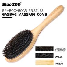 Cepillo de pelo azul ZOO con mango de bambú Natural, cerdas de jabalí, pelo antiestático, paleta para el cuero cabelludo, cepillo para el pelo, peine de masaje, Gasbag, cuidado del cabello