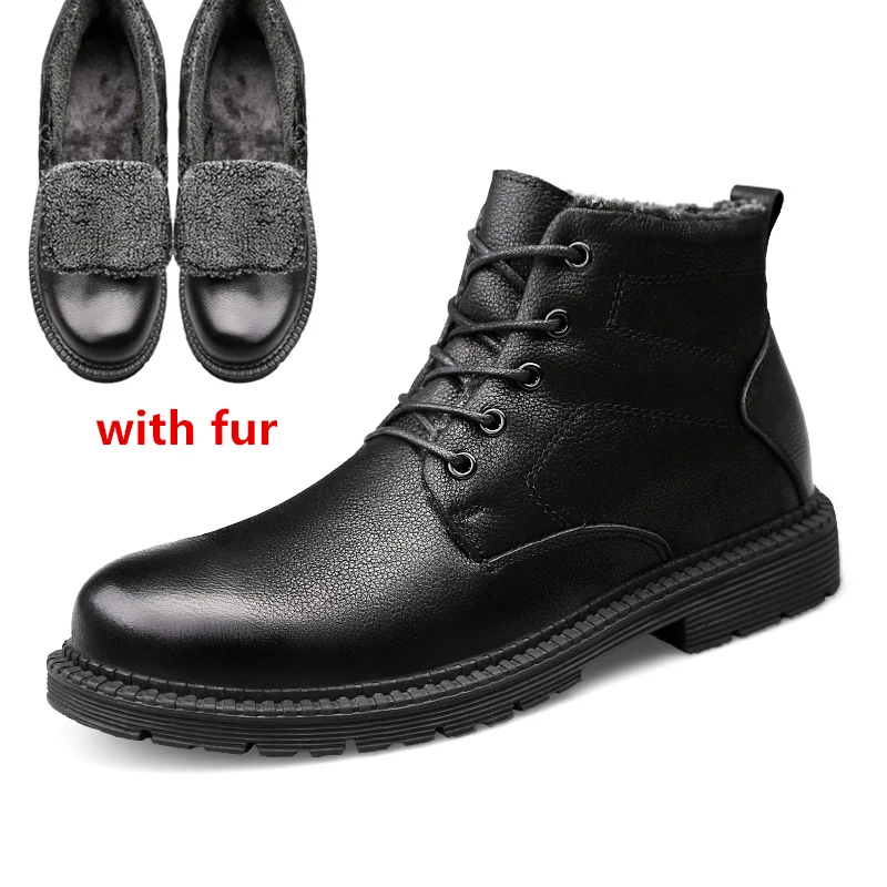 black fur Брендовые ботильоны из натуральной кожи; зимние мужские модные ботинки в байкерском стиле; уличные теплые зимние ботинки из плюша; Мужская обувь; большие размеры 48; o4 - Цвет: black fur