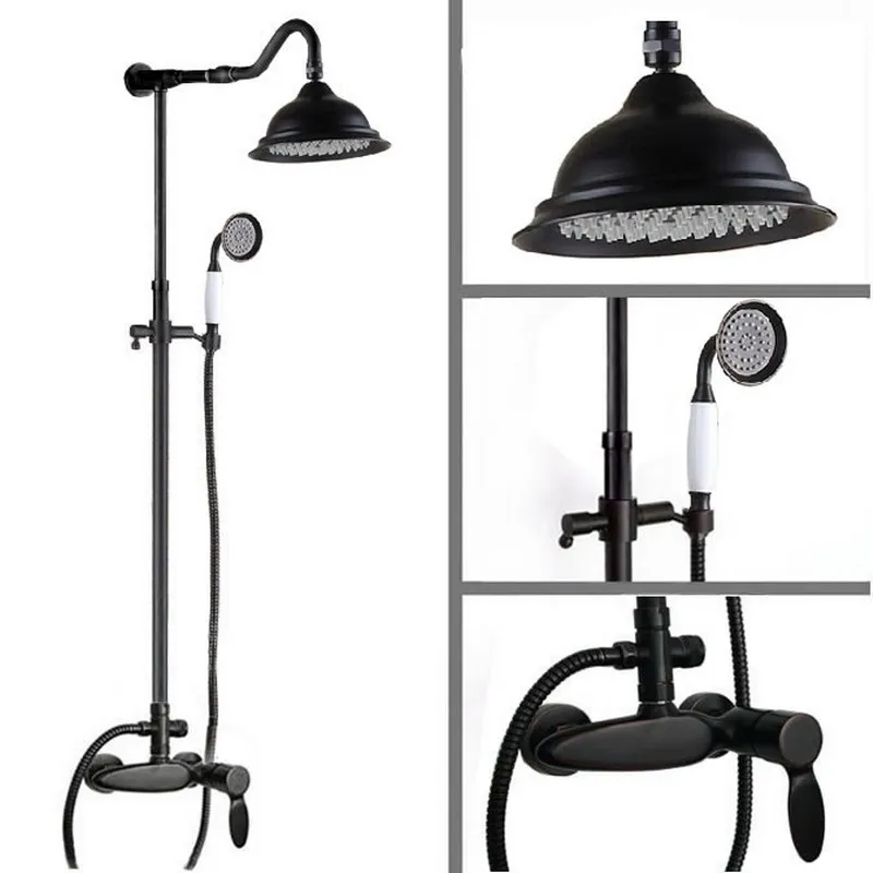 

Black Oil Rubbed Bronze Single Lever Handle Bathroom Rainfall Rain Shower Head Faucet Set Bath Mixer Tap Wall Mounted mrs722