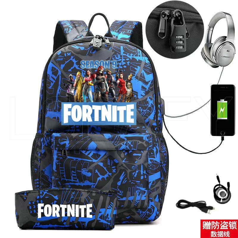 Mochila de juego de FORTNITE para niños y bolsa de estudiante con carga USB 3D, mochila de viaje ordenador portátil|Mochilas| - AliExpress