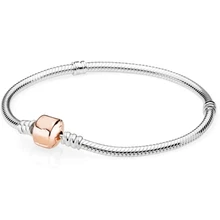 925 пробы серебро браслет цепочка Снейк Омаров застёжка-бочонок Розовый Браслет Fit Для женщин бусины шармы «сделай сам» Модные украшения