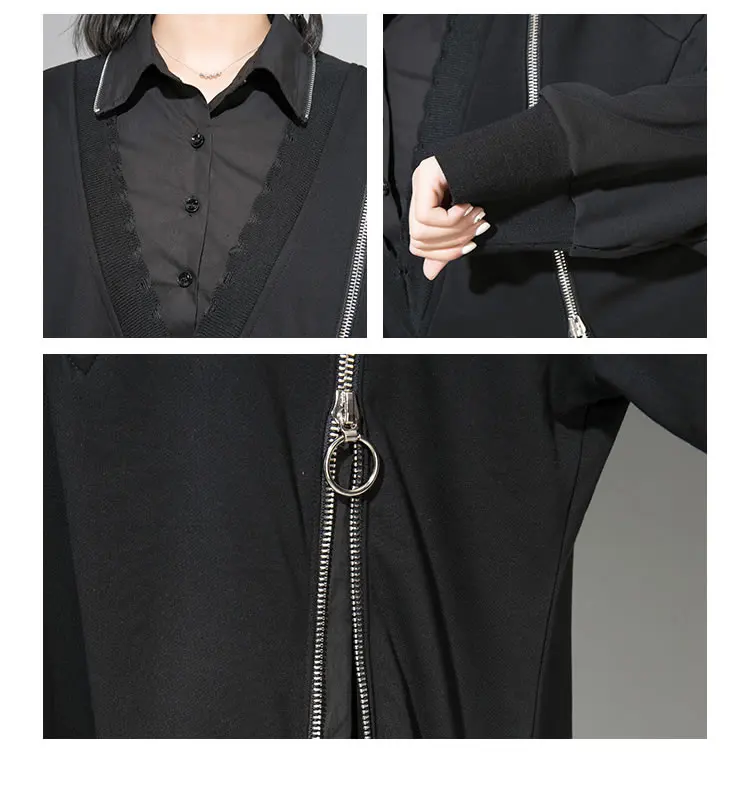 XITAO женский черный длинный свитер элегантный корейский модный элегантный отложной воротник осень ветер холодный ложный два предмета GCC1760