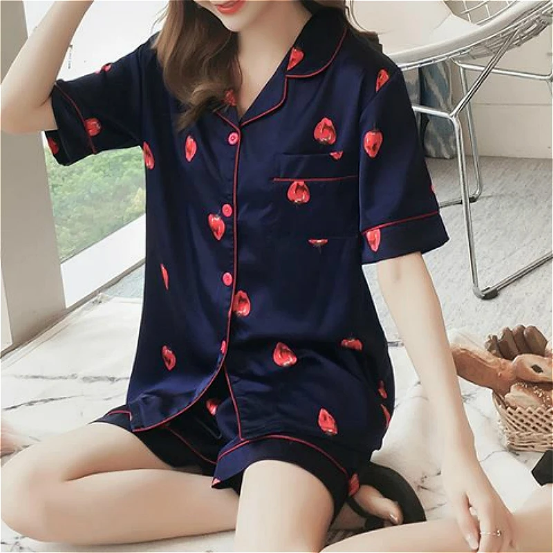 

M-5XL Large size new satin women's pajamas short sleeve casual and comfortable silk pajama summer girls home clothing suit