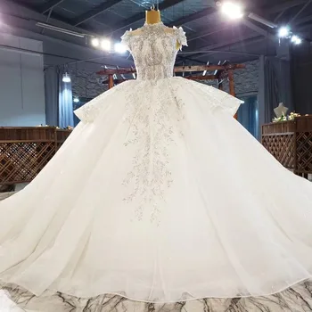 شراءفساتين زفاف فاخرة لحفلات الزفاف 2021 بدون أكمام لؤلؤ مطرز بالخرز Vestido De Novia زي العرائس للنساء