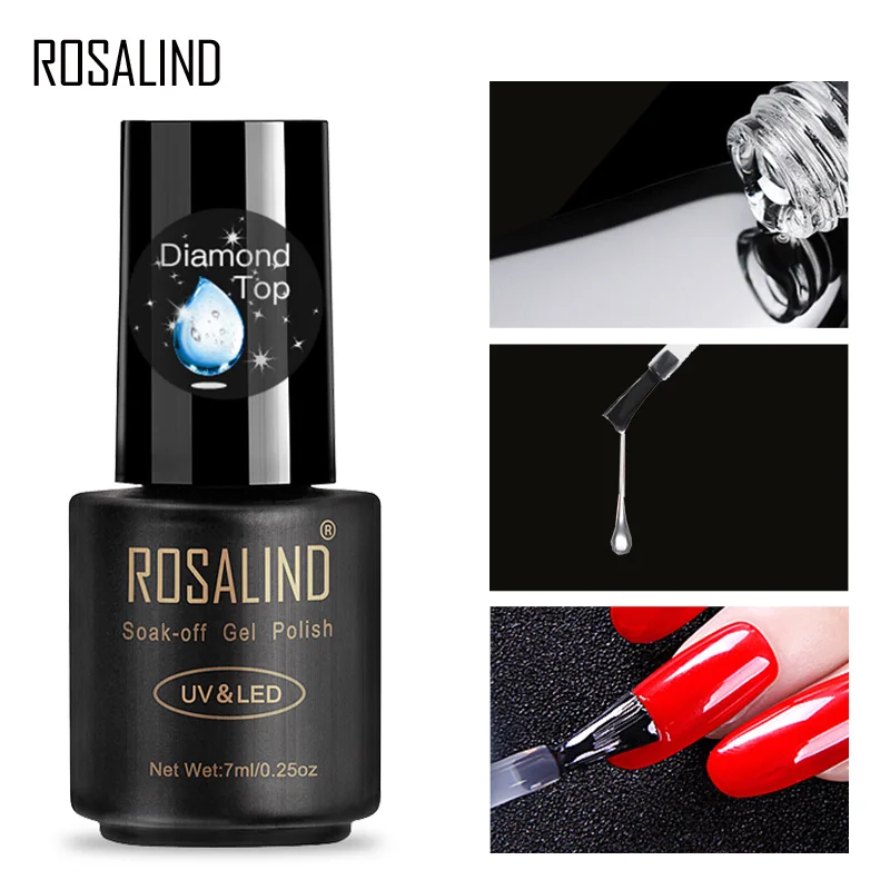Гель-лак для ногтей ROSALIND верхнее и Базовое покрытие 7 мл Алмазный прозрачный