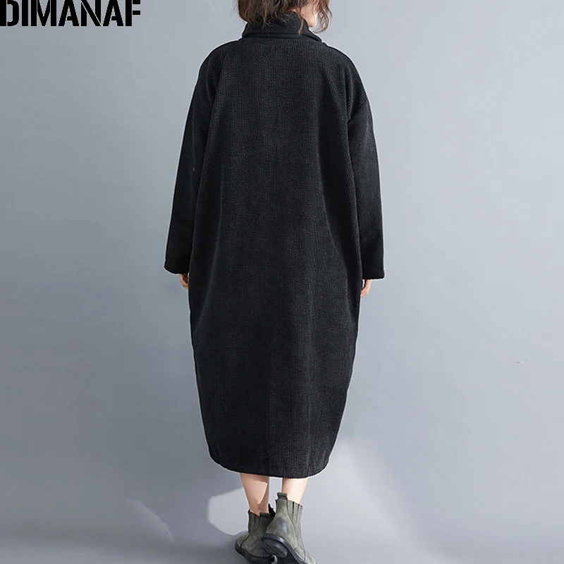 low cost DIMANAF Oversize Autumn Winter Women Jacket Coat Corduroy Fleece Vintage Female Outerwear Loose Lon