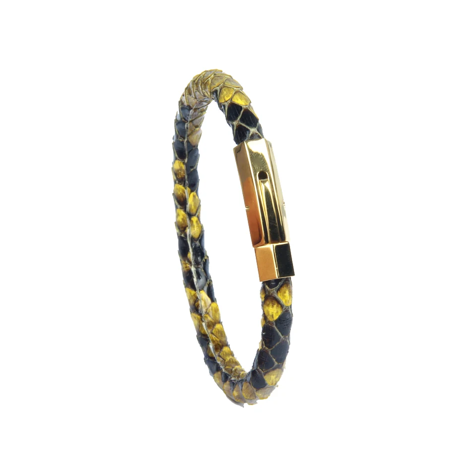 Ailatu Новые Роскошные 6 мм из натуральной кожи питона змеи кожаные браслеты с пряжкой ювелирные изделия из нержавеющей стали - Окраска металла: Yellow