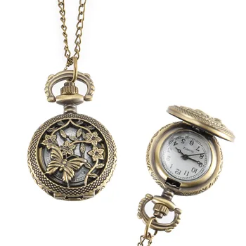 

Vintage Pocket Watch Bronze Color Quartz Watch Cool Chain Hollow Vine Flower Watches EIG88