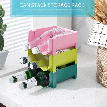 

1pc Beverage Cans Storage Fixed Shelf Fridge Space Saving Organizer Drink Bottle Holder Stackable Box Red Wine Display Rack Case