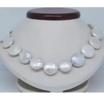 

Jewelry Free Shipping Natural 12-13MM White SOUTH SEA Coin Pearl Necklace 17"