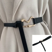 

Fashion Leather Women Belt High Quality Designer Metal Buckle Waist Strap All-match Lady Dress Coat Sweater Decorative Waistband