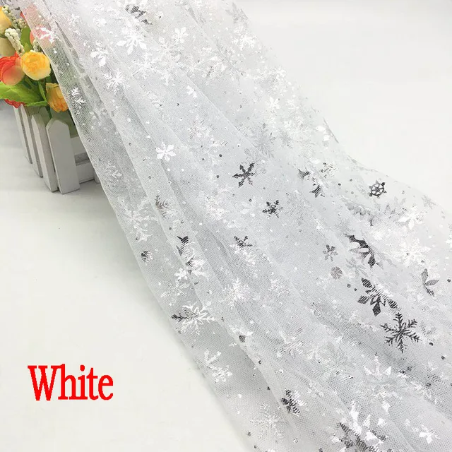 150*100cm Snowflake Tulle Rainbow Silver Snow Star DIY Handmade Fabric for Baby Dress Wedding Birthday Bouquet Supplies White