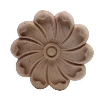 

European Modern Natural Wood Applique Wood Decal Wood Craft Onlay Decoration Door Floral Oval Rose Wooden Window Furniture Home