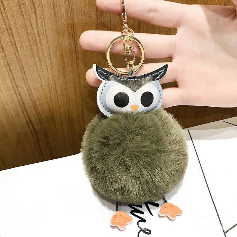 New Style Faux Rex Rabbit Fur Adorkable PU Leather Owl Furry Ball Keychain Pendant Bag Pendant Promotional Gift