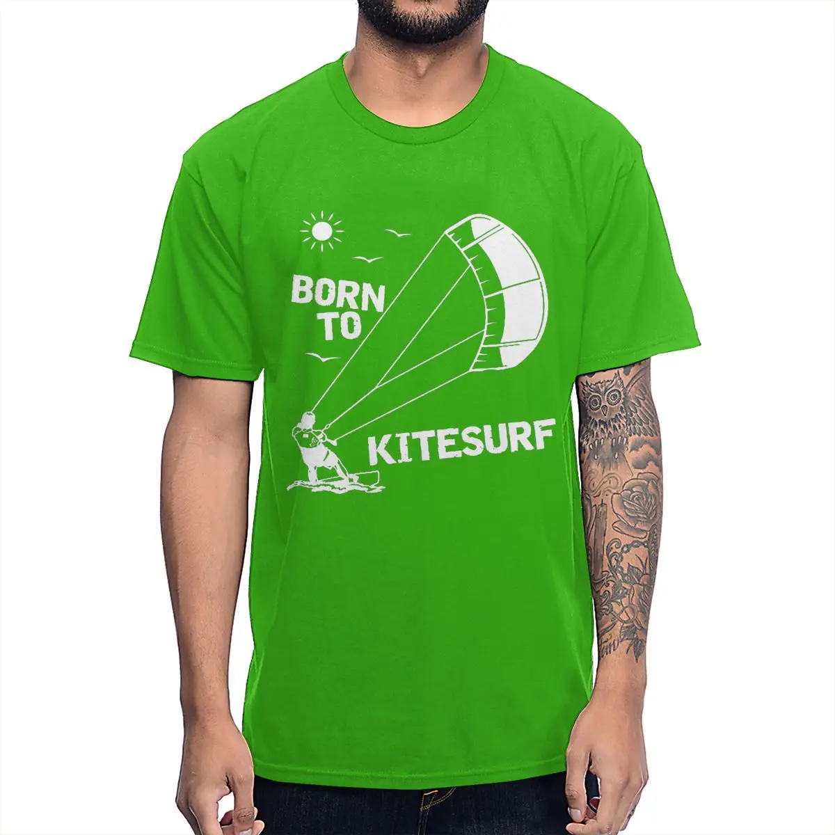 Футболка Born To Kite Surf Paragliding, футболка с круглым вырезом, Лидер продаж, отличная Классическая S-6XL Camiseta - Цвет: Зеленый