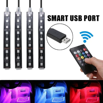

4x 9 LED RGB Strip Car Interior Decorative Atmosphere Footwell Strip Light USB Music Remote Control