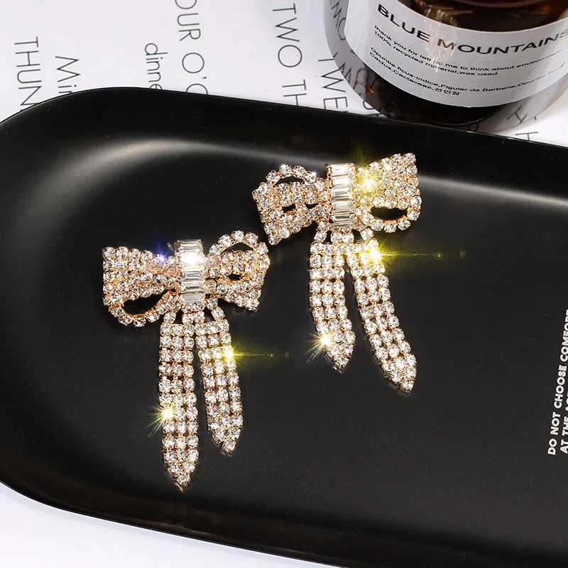 Ajojewel Bling Украшенные стразами серьги с бантами золотые массивные Серьги Романтические ювелирные изделия аксессуары