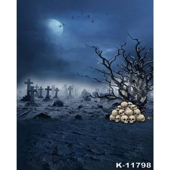 

Creepy Cemetery Background Moonlight Tomb Gravestone Halloween Party Backdrops for Photography Photo Studio Props
