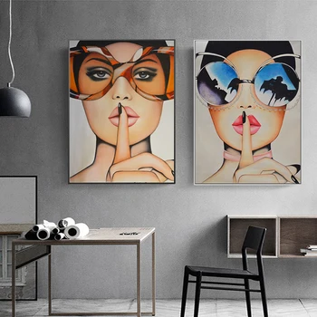 

Sexy Red Lips With Big Glasses Canvas Painting Posters Prints Beauty Modern Woman Decoration Wall Art Pictures for Living Room