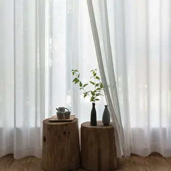 

White Linen Tulle Window Curtains for Living room Sheer Voile Curtains for Kitchen Solid Window Screening Drapes Blind Decor