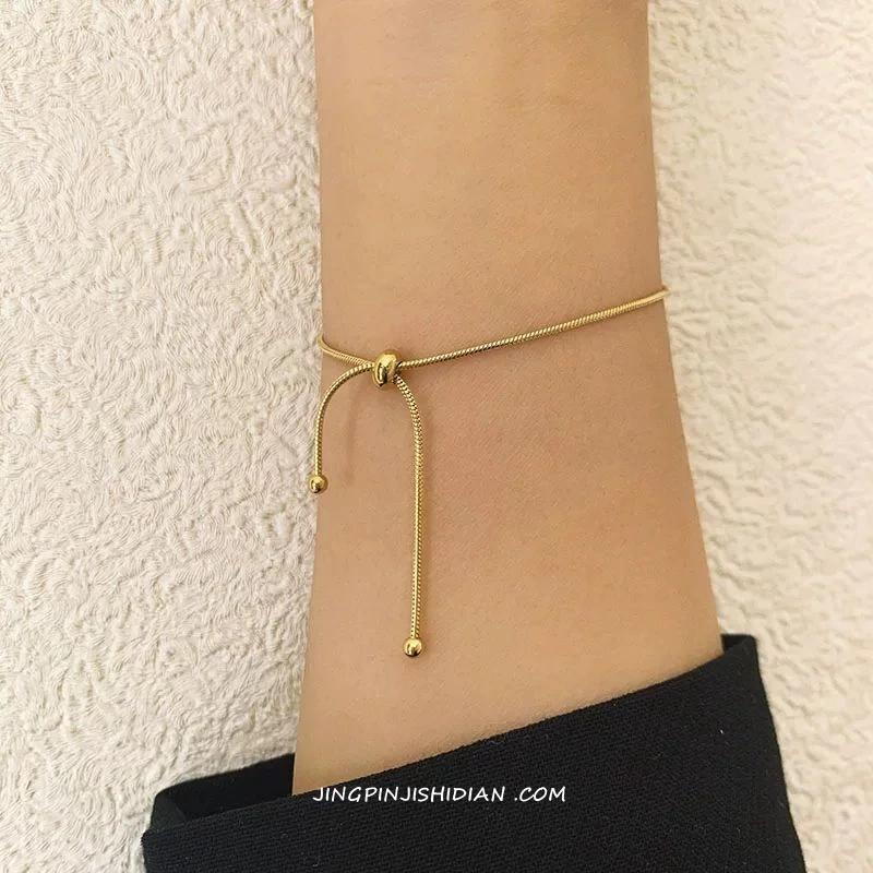 Stainless Steel Gold Color Draw String Adjustment Bracelets Joker Simple Bracelets Accessories For Women Pulseira MEYRROYU stainless steel bracelet,fashion bracelet,fashion jewelry