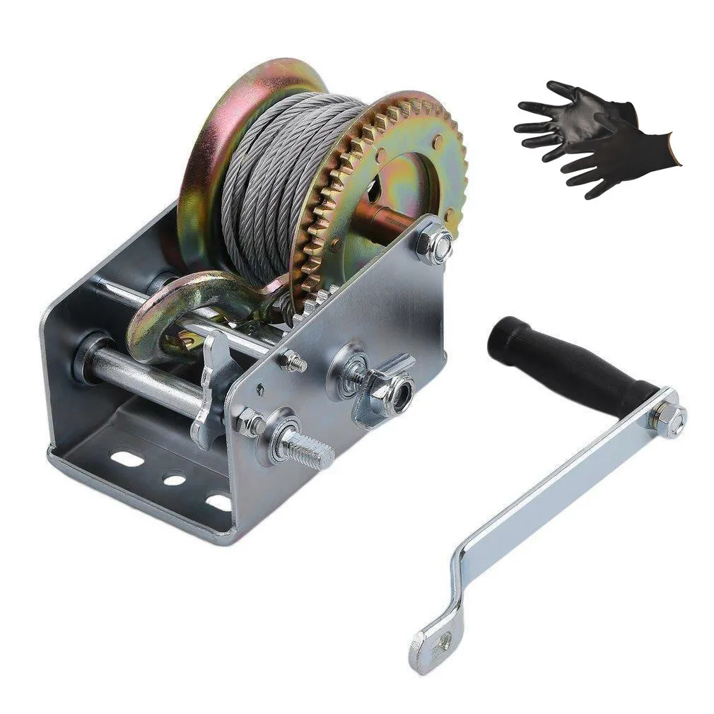 

Cross Border 2500lbs 1100Kg Hand Winch Wire Rope Marine Winch Manual Winch Set