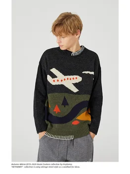 

New fashion loose casual pattern round neck long sleeve couple Pullover knitted sweater