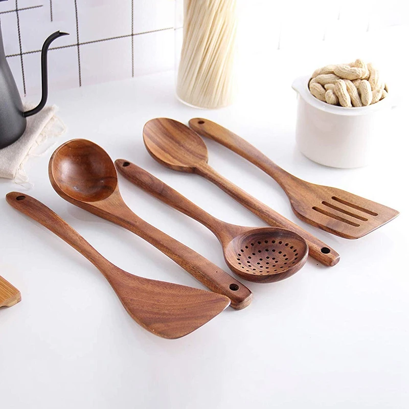AFBC здоровая кухонная утварь набор деревянных кухонных инструментов натуральный антипригарный твердый деревянный шпатель и ложки-прочный экологически чистый и