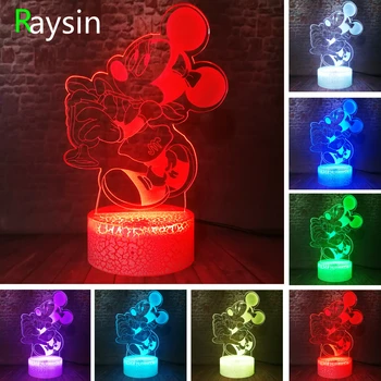 

Comics Cartoon 3D Glowing Girls Mickey Minnie Mice Mouse Figurines 7 Color Smart Touch Control Crack Night Light Child Toys Gift