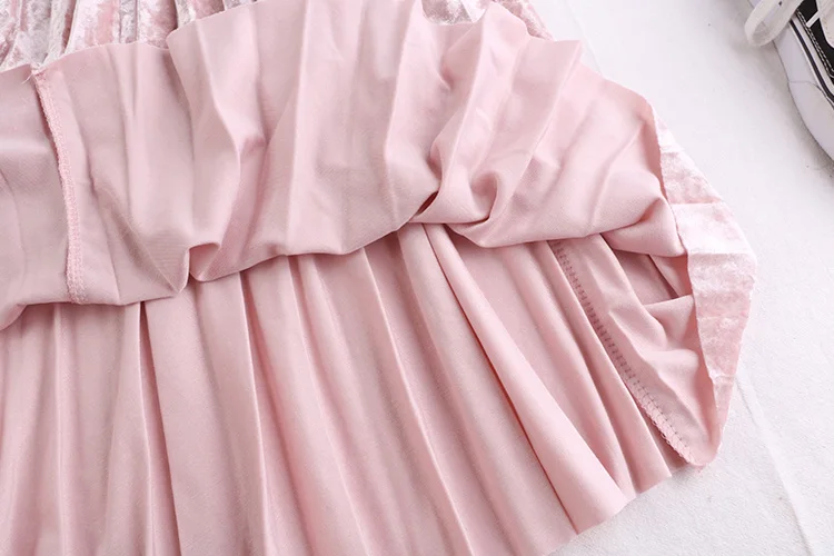 winter elastic stretchy high waist midi pleated a line velvet skirt for women warm thermal womens skirts ladies saia saias pink