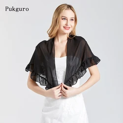 Pukguro Chiffon Wrap Shawls Capes for Womens Elegant Ruffle Bolero Jacket Cape Chaquetas De Fiesta Mujer Wedding Wrap Simple