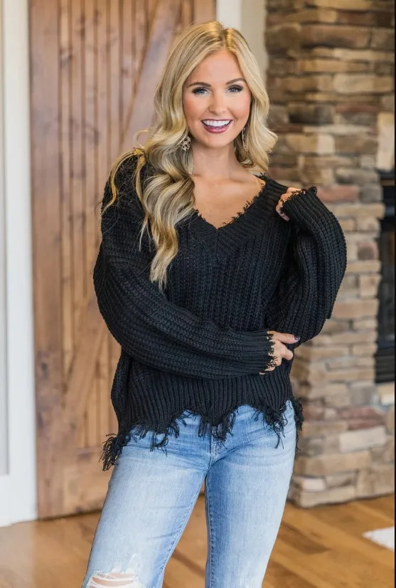 Irregular V-Neck Sweater Image 8