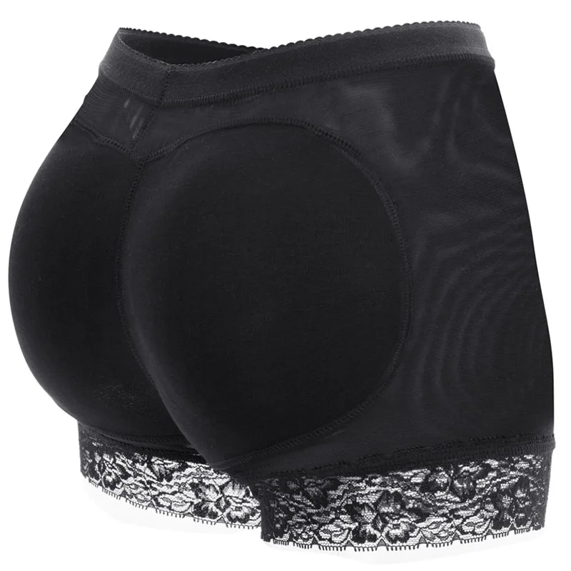 Padded Shorts Black VASLANDA для женщин Мягкий увеличитель бедер ягодиц Корректирующее белье бесшовные кружевные шорты прокладки для задницы трусики для контроля живота нижнее белье - Цвет: Padded Shorts Black