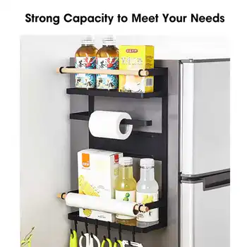 

Refrigerator Rack Side Shelf Magnetic Holder Multifunctional Kitchen Accessories Organizer Household Fridge Storage with 6 Hooks