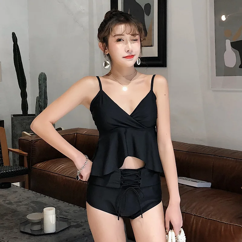 

New Style Two-Piece Set Two-piece Swimsuits Women's Graceful Bikini Small Bust Gathering Skirt Conservative Boxer Hot Springs Ba