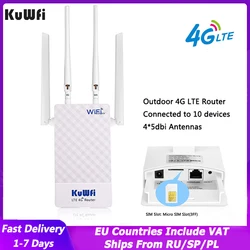 Kuwfi 4g wifi roteador 150mbps lte ao ar livre sem fio wi fi roteador com slot para cartão sim 4pcs 5dbi antenas para 48v poe switch camera