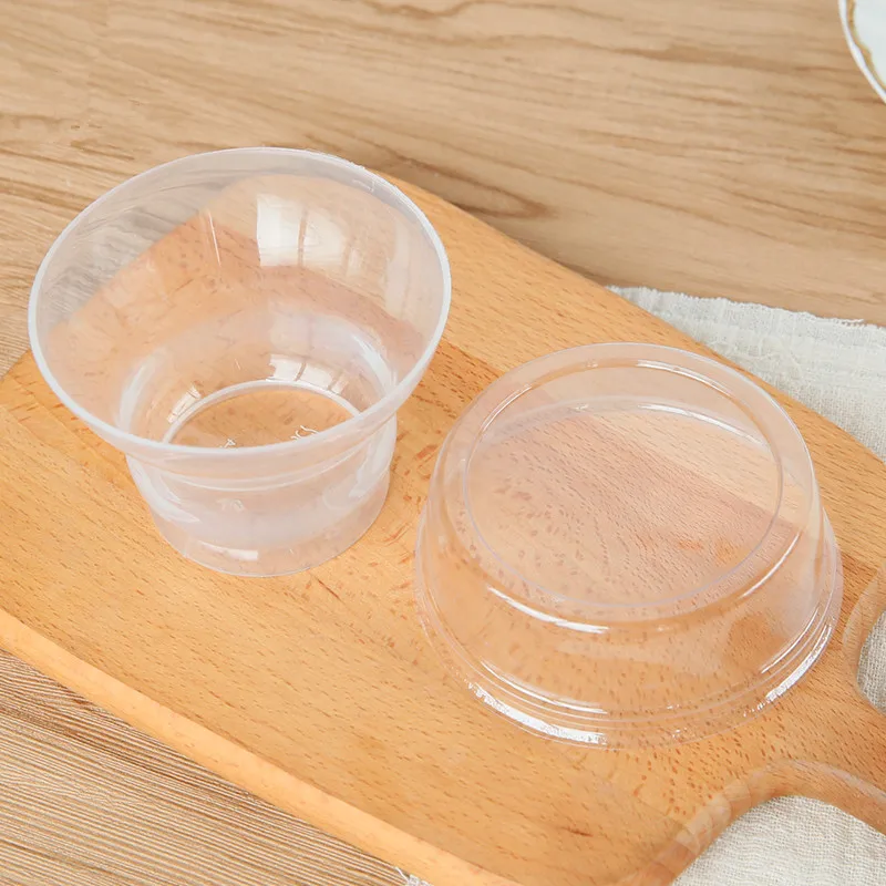 Высокое качество выпечки украшения Креативные Круглые чашки 150 мл прозрачный пластиковый мусс десерт пудинг йогурт желе чашка с крышкой
