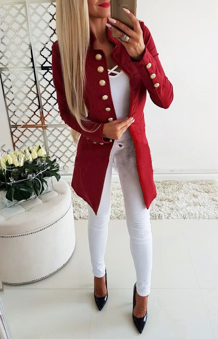 Lugentolo блейзеры и куртки женские с длинным рукавом Стенд collarосень Новая мода на пуговицах сплошной цвет